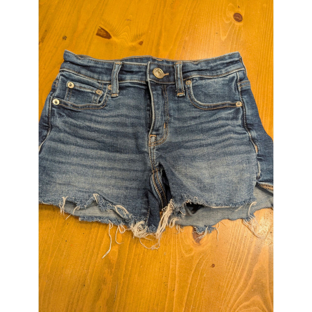 American Eagle Denim Shorts, Stretch Midi, 00, Raw Hem, EGU